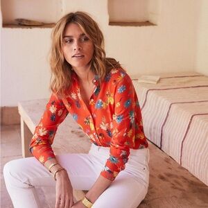Sezane x G.Kero Pierro Silk Blend Floral Button Down Shirt